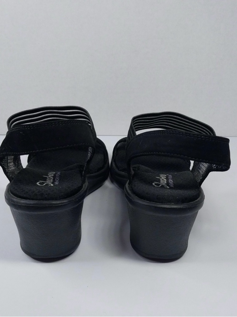 skechers cali rumble sci fi Women's Black Wedge Sandals with Elastic Strap 8 - Picture 4 of 11